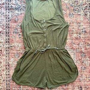 Green Sleeveless Button-Up Romper